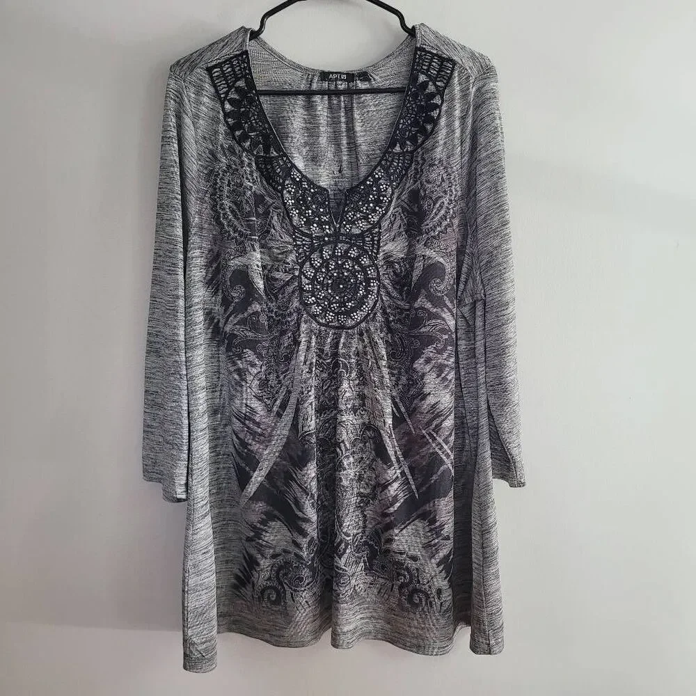 Vintage y2k apt 9 grey graphic top bedazzled grunge rocker punk - Picture 4 of 13